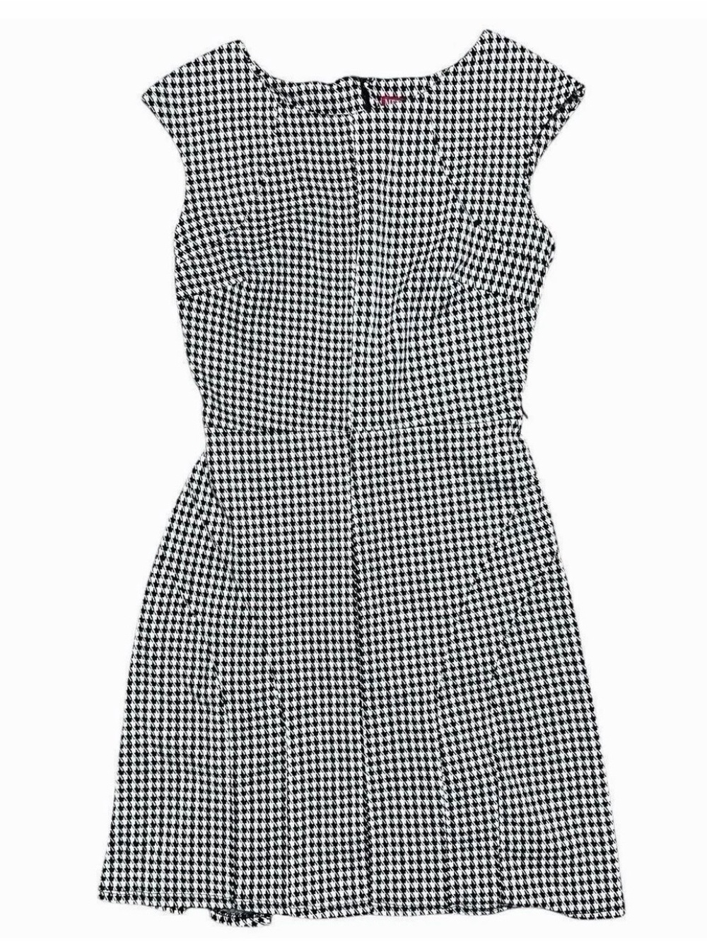 Merona Black And White Houndstooth A-Line Cap Sleeve Zip Midi Dress Size Small